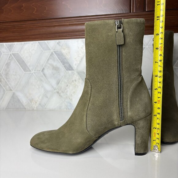 8B Green Suede Leather Block Heel Zip Zipper Almond Toe Ankle Boot Bootie Vida - Picture 3 of 14
